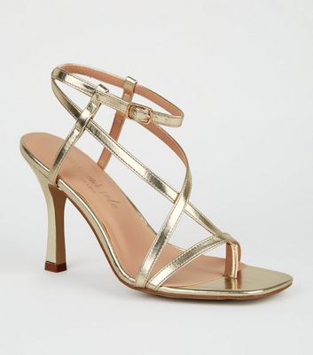 metallic strappy heels