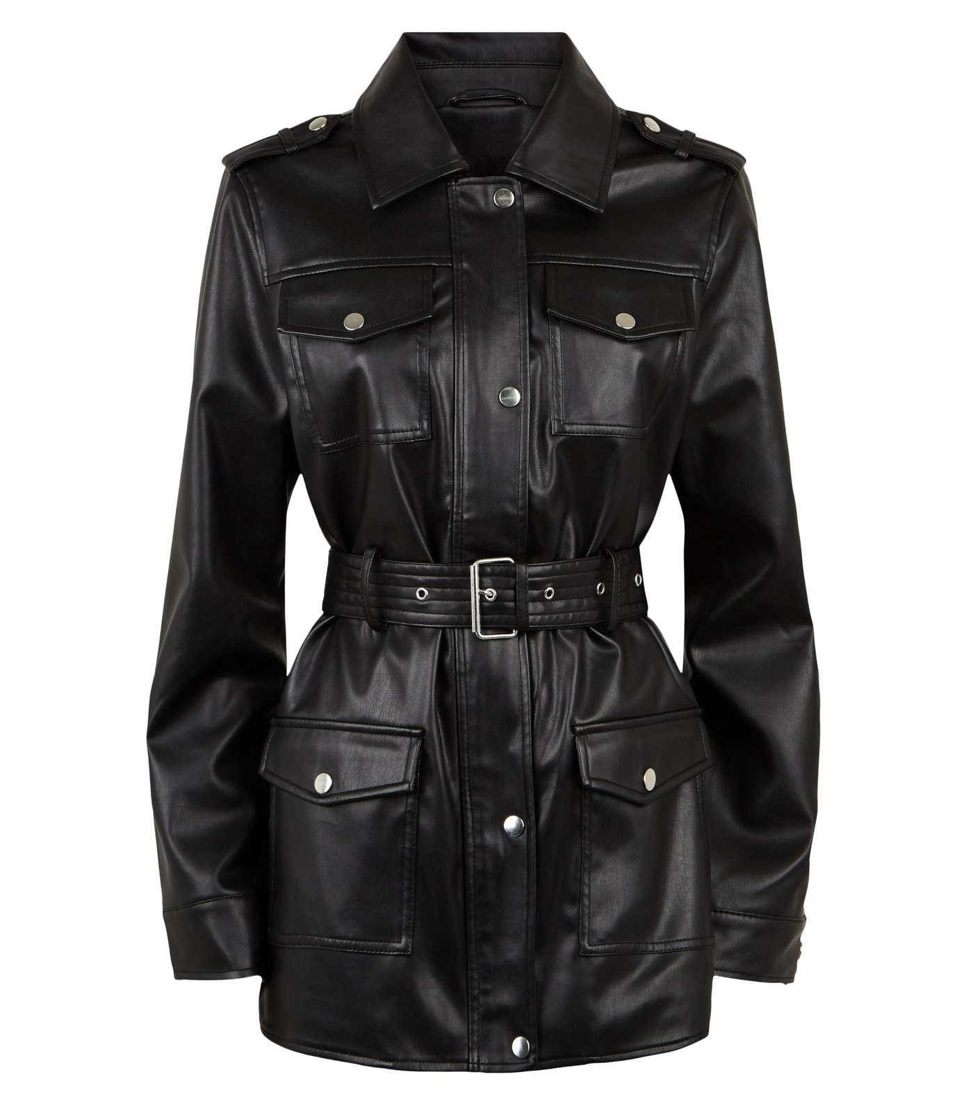 Cameo Rose Black Leather-Look Utility Jacket Image 4