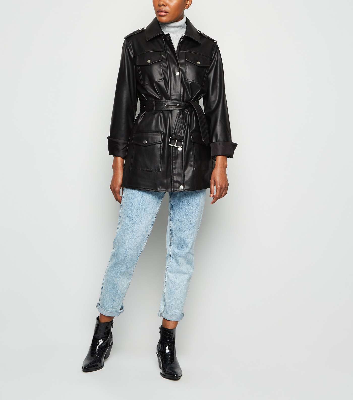 Cameo Rose Black Leather-Look Utility Jacket Image 2