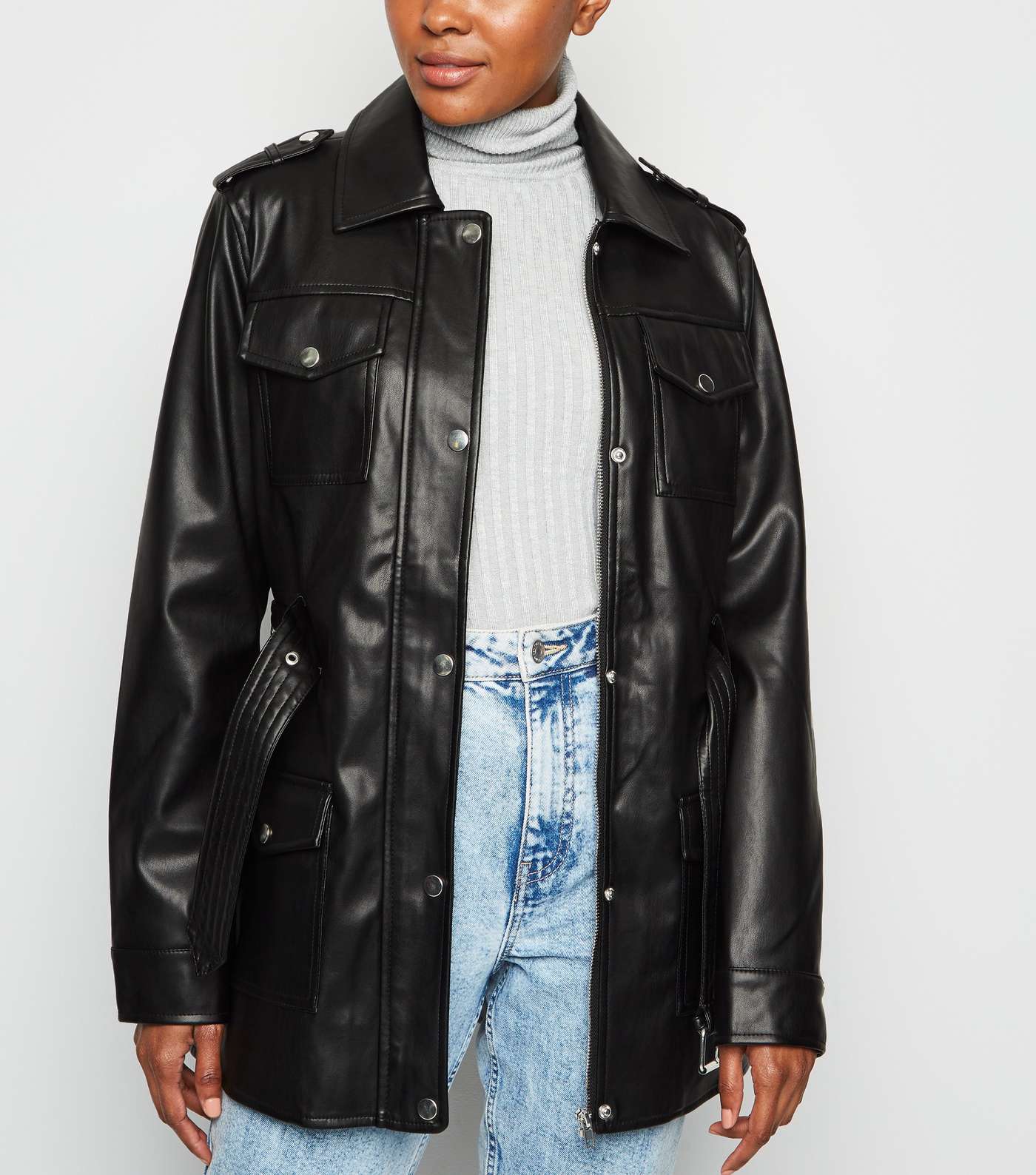 Cameo Rose Black Leather-Look Utility Jacket Image 6