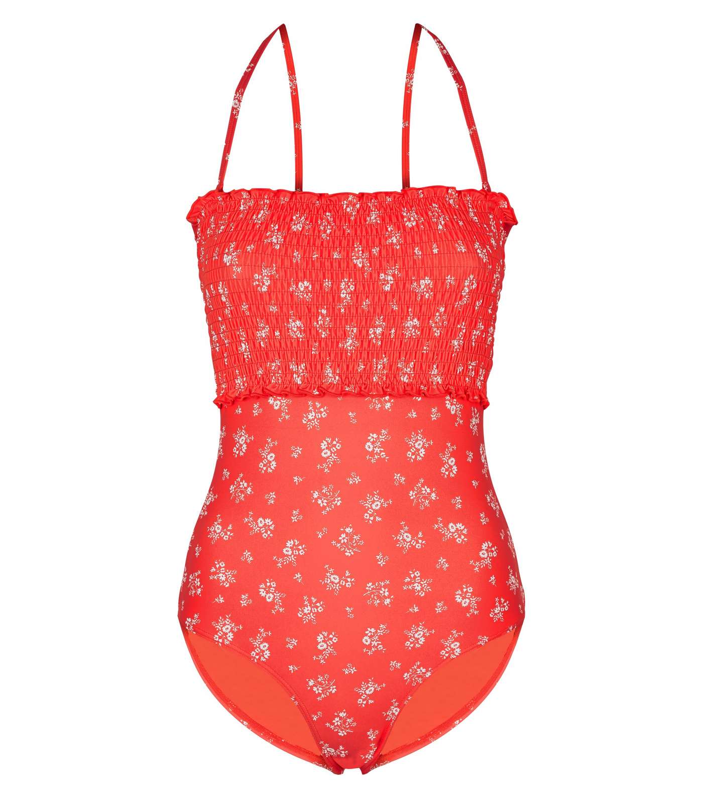 Red Ditsy Floral Tie Back Swimsuit Image 3