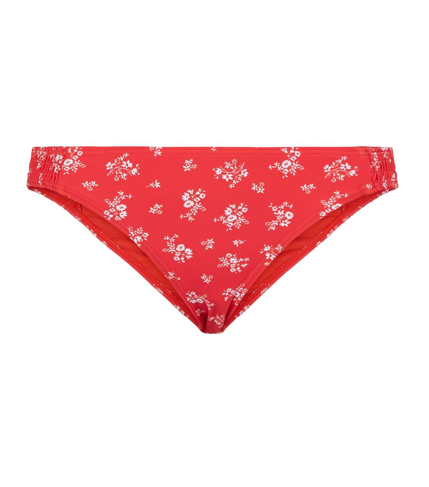 Red Ditsy Floral Shirred Side Hipster Bikini Bottoms Image 3