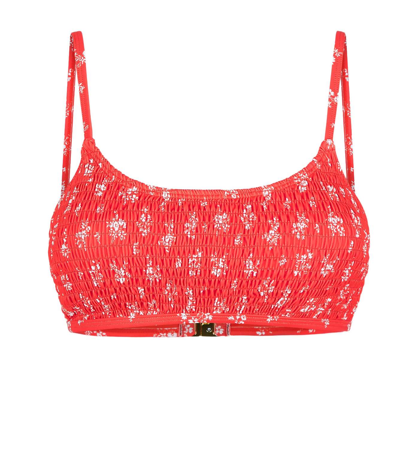 Red Ditsy Floral Shirred Crop Bikini Top Image 3