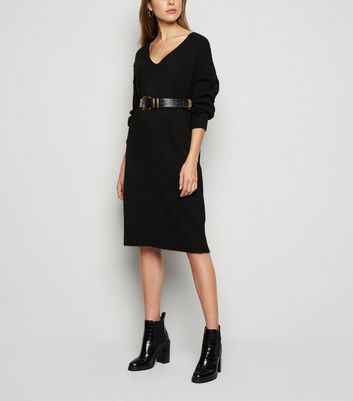 black v neck jumper dress