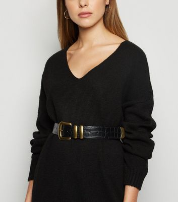 v neck black jumper dress