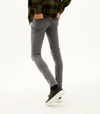 Image of Dark Grey Ripped Skinny Stretch Jeans New Look