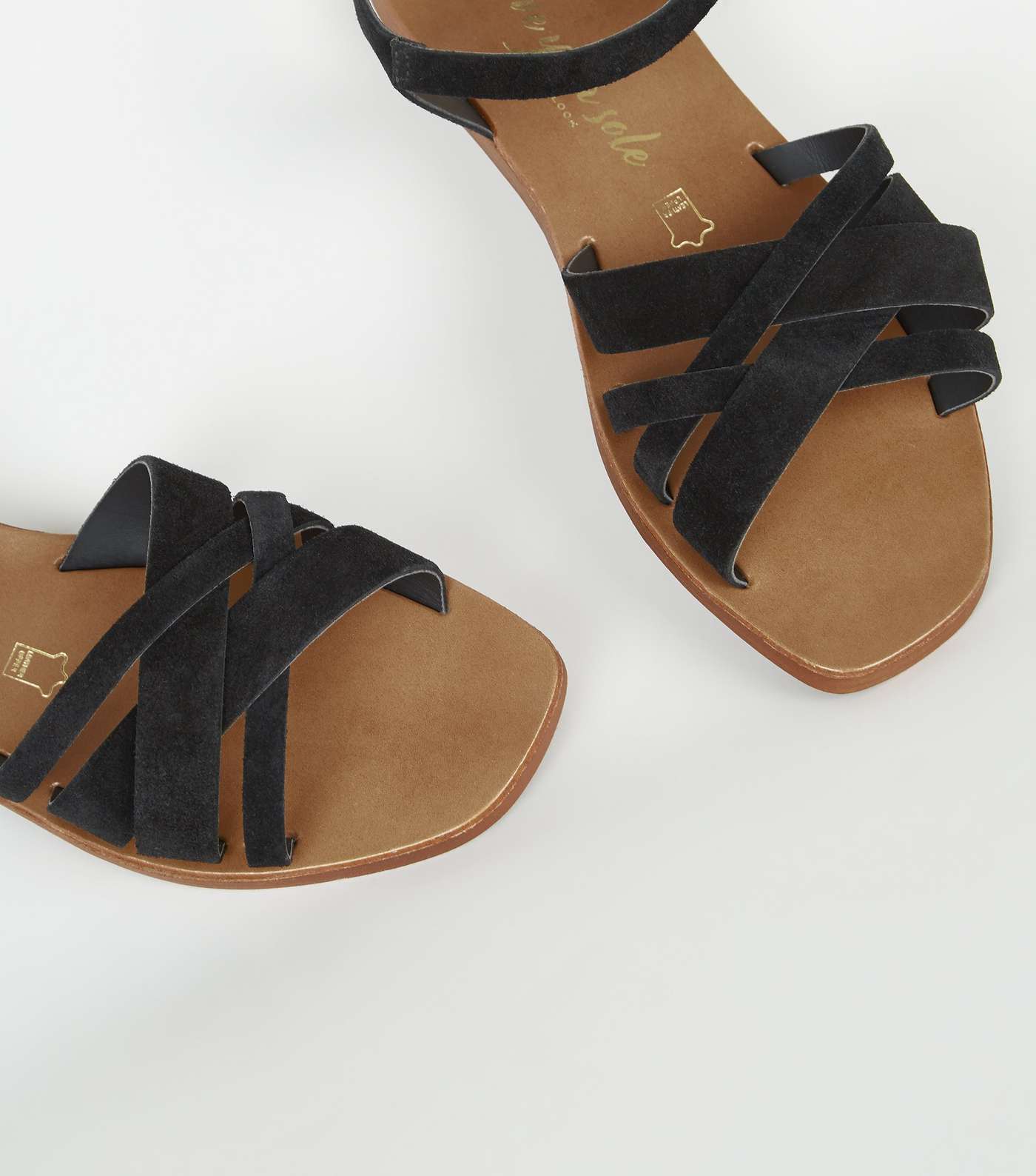 Wide Fit Black Suede 2 Part Strappy Sandals Image 4