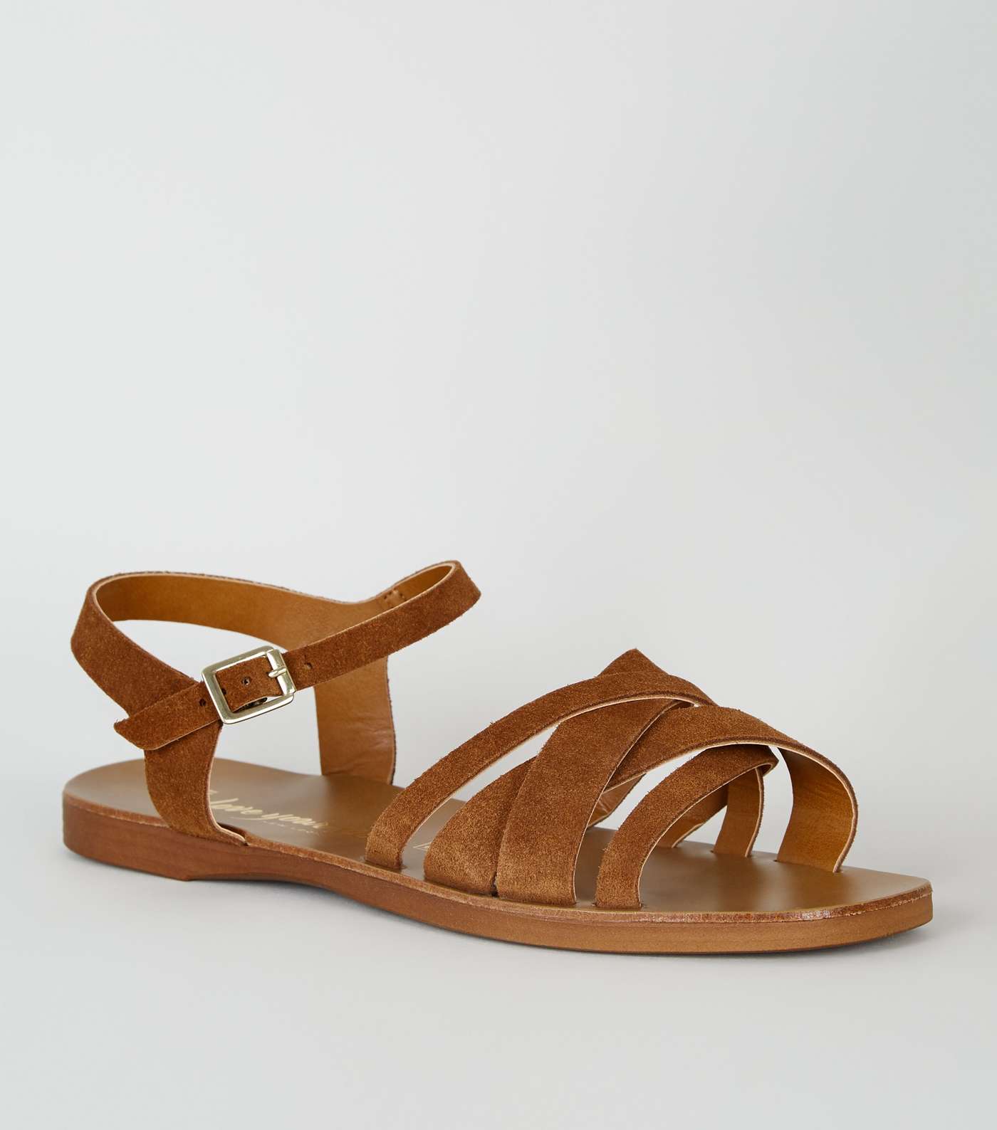 Wide Fit Tan Suede Strappy Flat Sandals