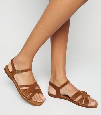 Tan 2024 strappy flats