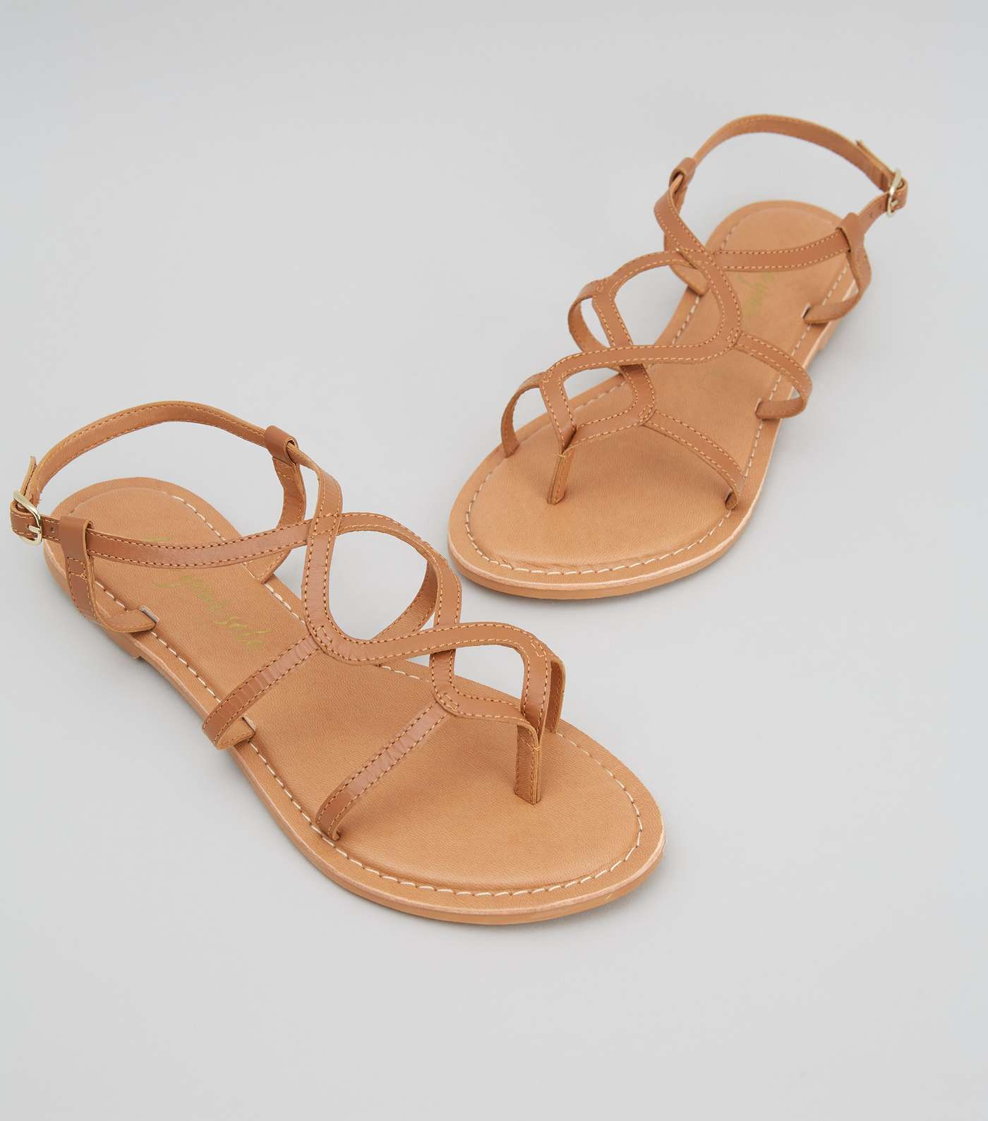 Tan Leather Twist Strappy Sandals Image 3