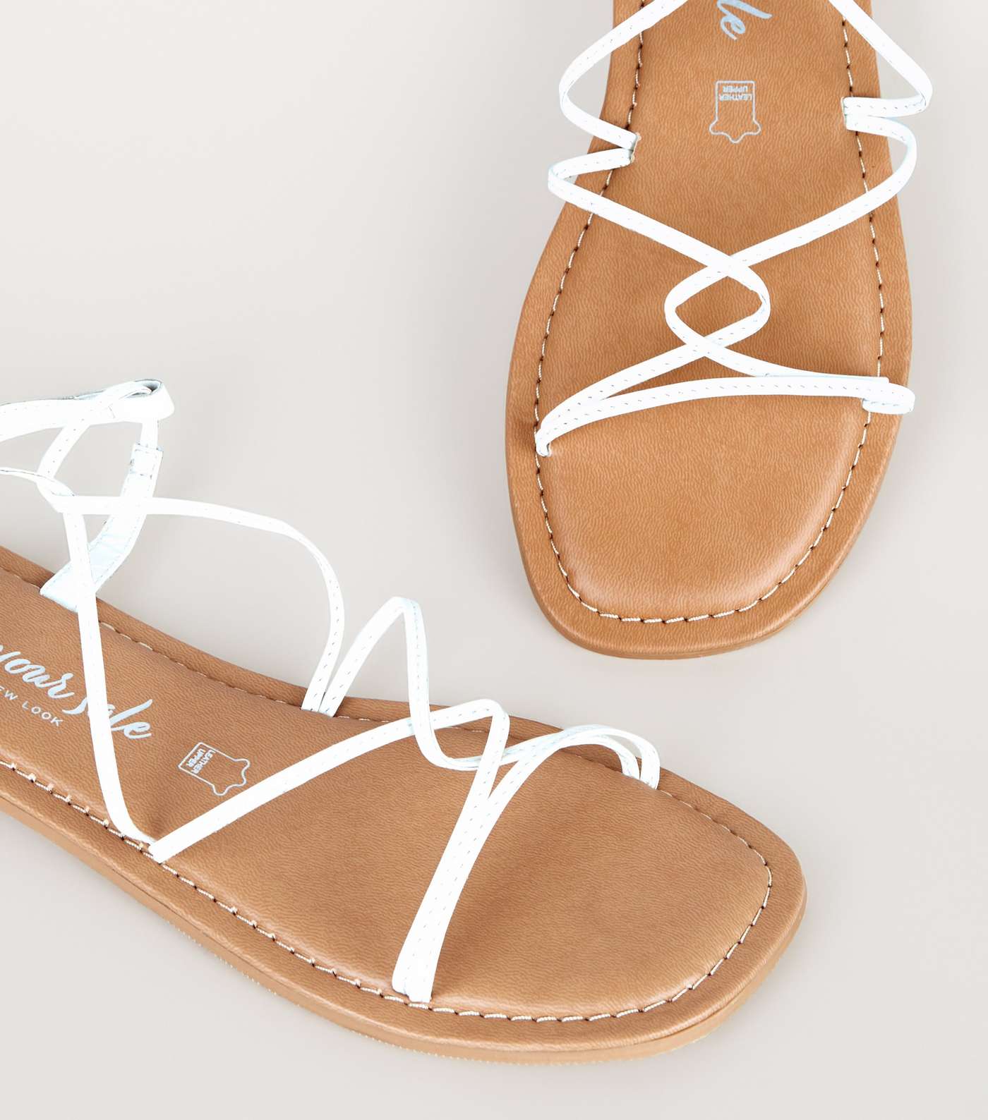 White Leather Strappy Flat Sandals Image 3