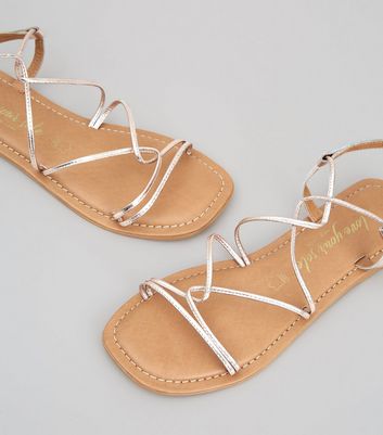 Rose gold strappy store flat sandals