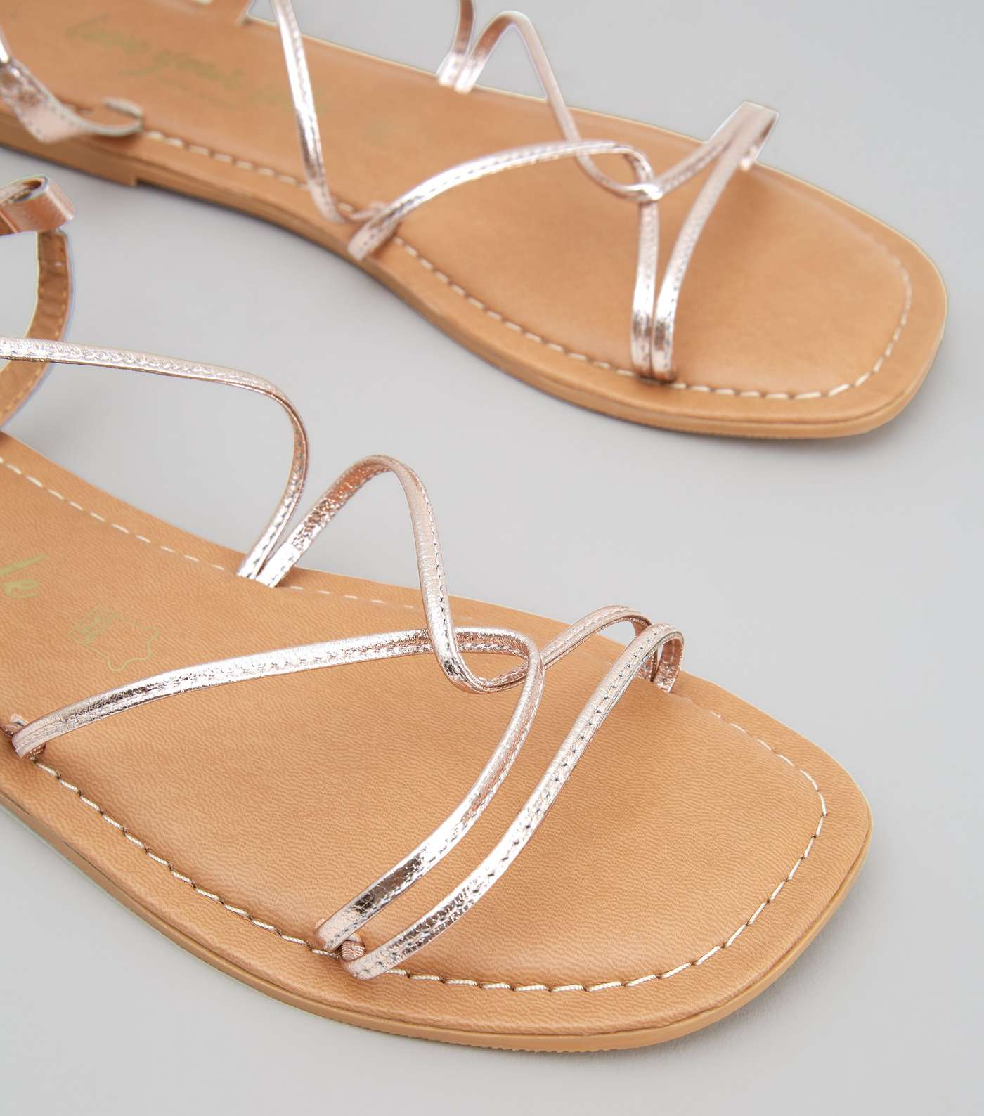 Rose Gold Leather Strappy Flat Sandals Image 4