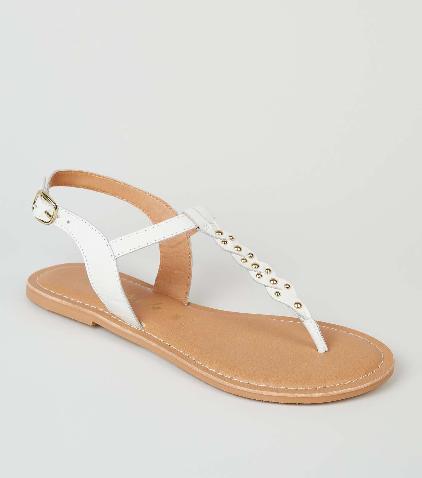 Wide Fit Off White Leather Stud Twist Sandals