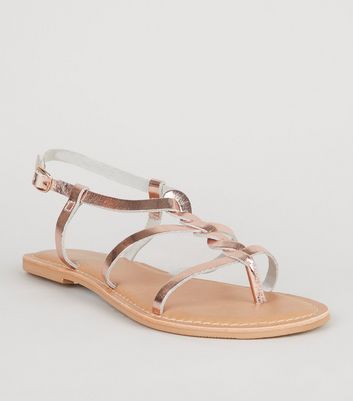 Wide Fit Rose Gold Leather Plait Strap 