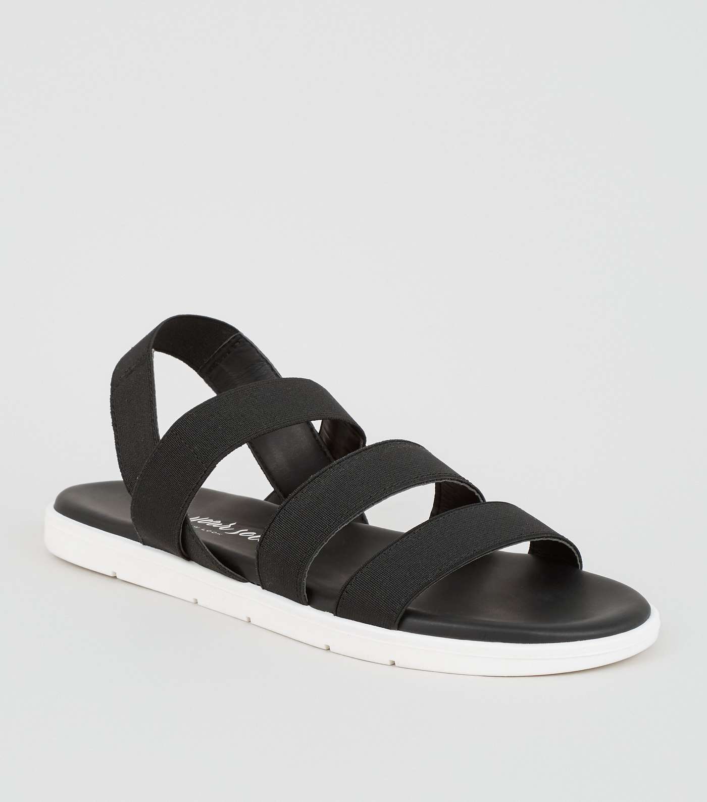 Black Elastic Strap Chunky Flat Sandals 