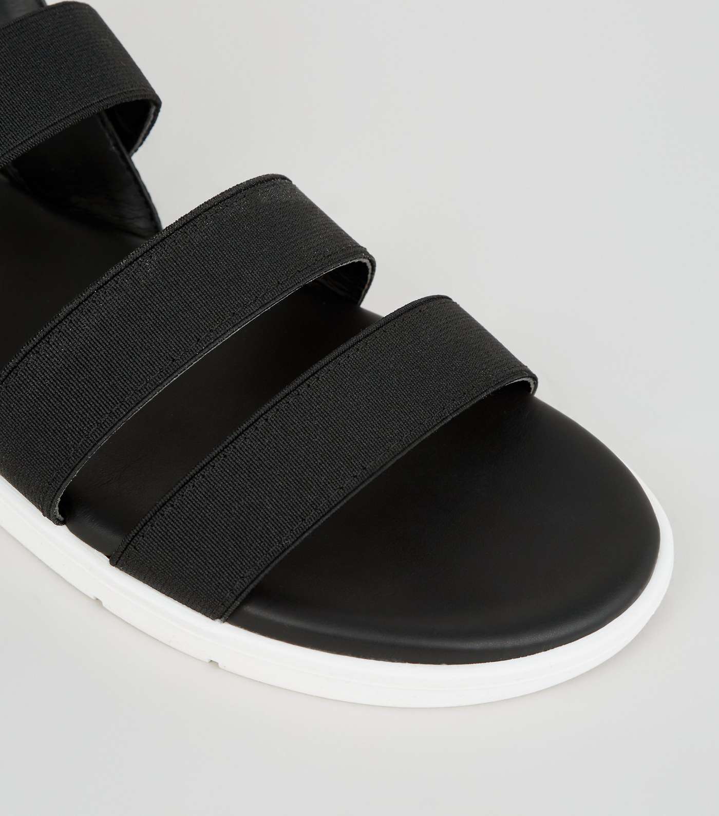 Black Elastic Strap Chunky Flat Sandals  Image 3
