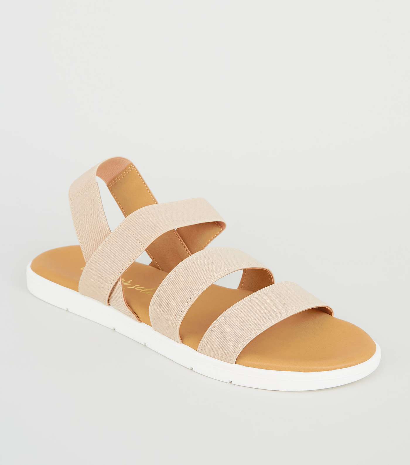 Pale Pink Elastic Strap Chunky Flat Sandals 