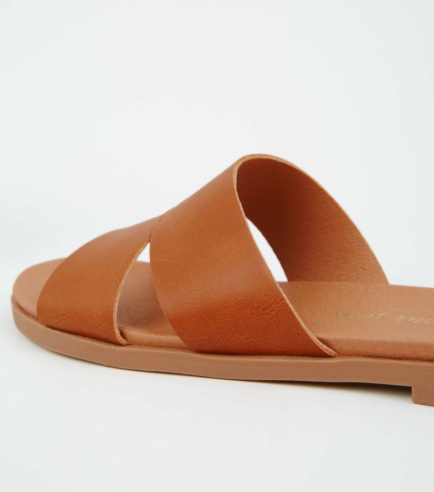 Tan Leather-Look Footbed Sliders Image 4