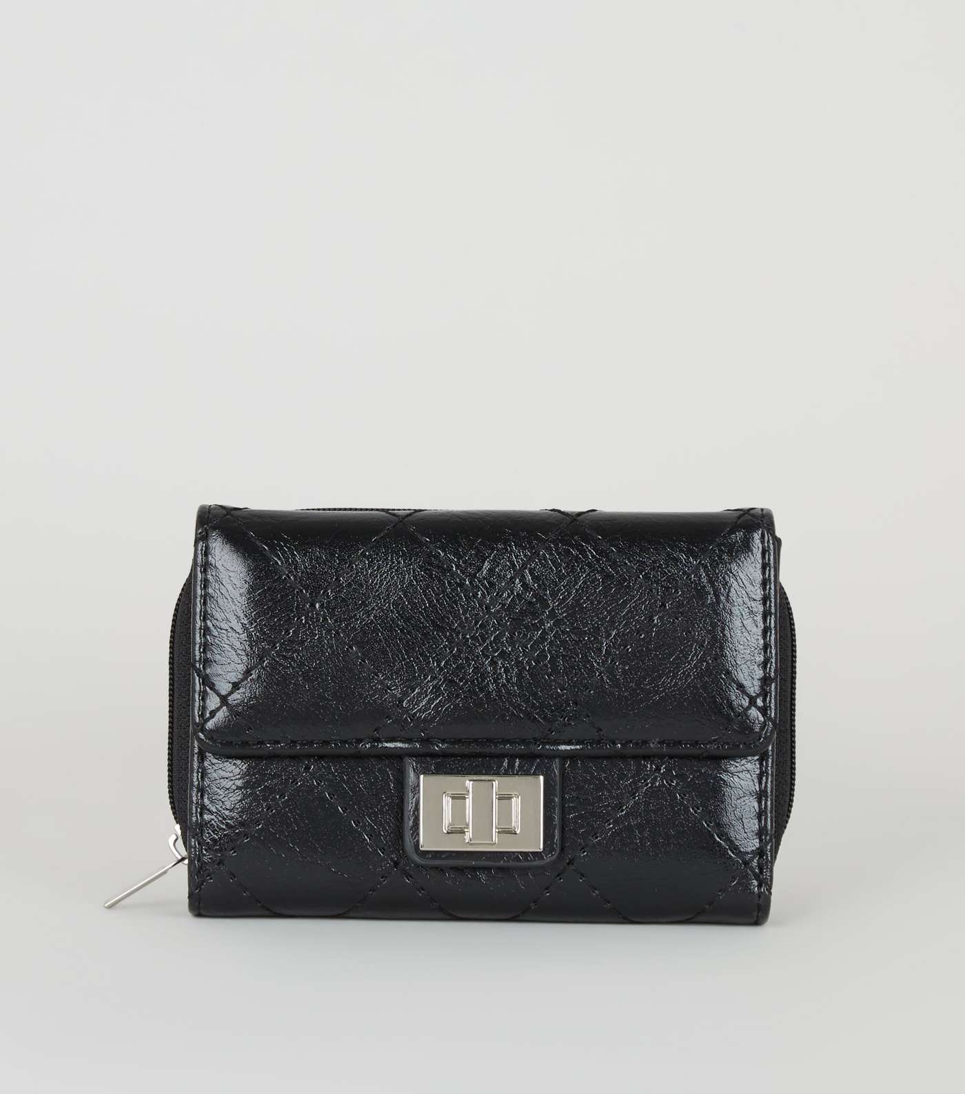 Black Leather-Look Quilted Purse