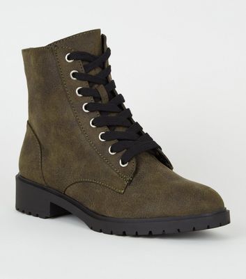 new look lace up flat boot