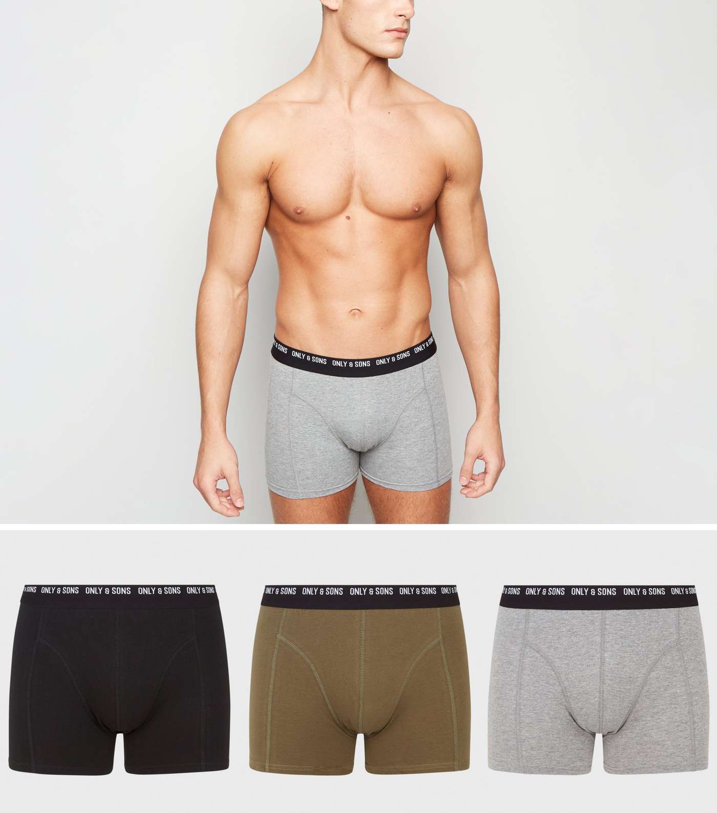 Only & Sons 3 Pack Khaki Boxers
