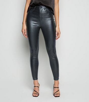 high waist leather look jeans