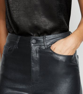 black high waisted leather look jeans
