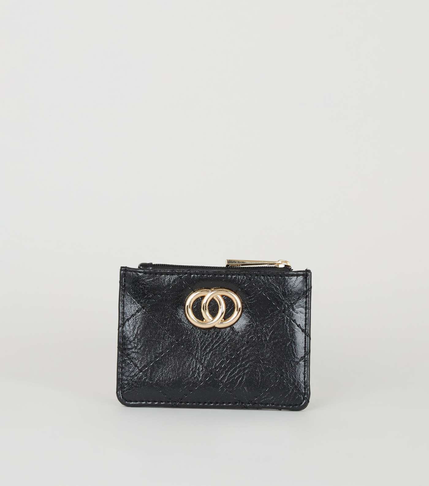 Black Leather-Look Quilted Card Holder