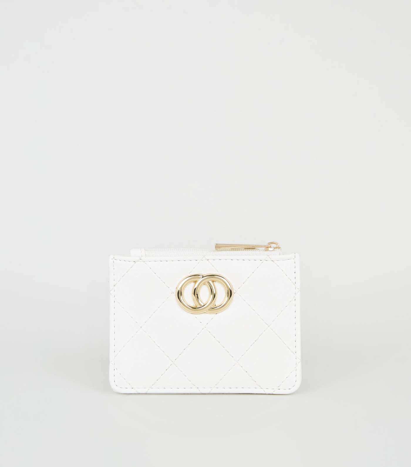 White Leather-Look Quilted Card Holder