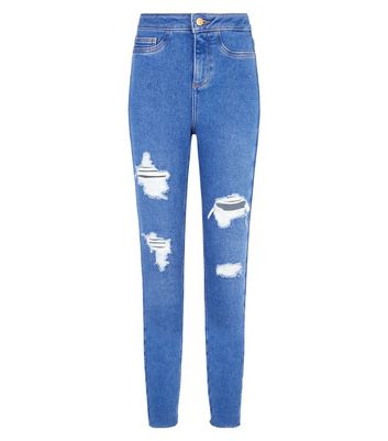 blue high waisted super skinny jeans