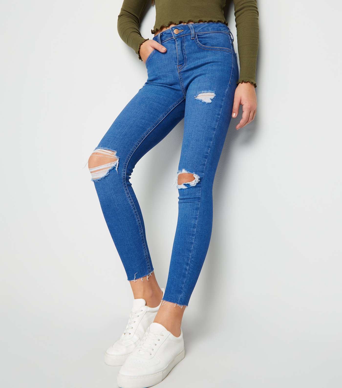 Girls Bright Blue Ripped Jenna Skinny Jeans Image 5
