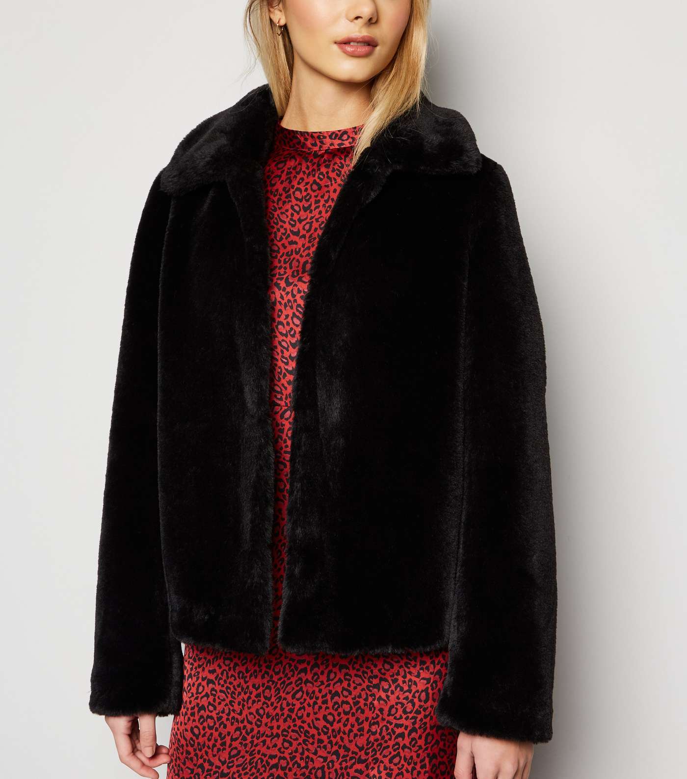 Black Faux Fur Collared Coat