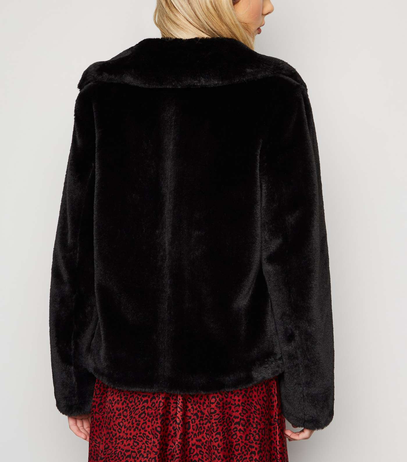 Black Faux Fur Collared Coat Image 3