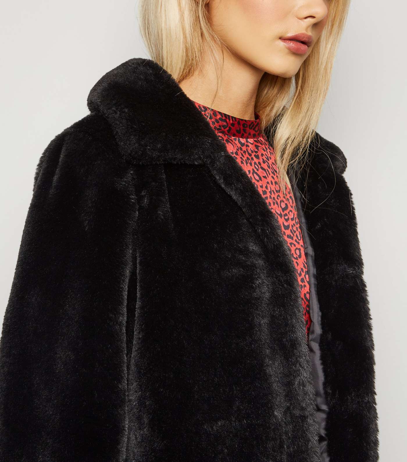 Black Faux Fur Collared Coat Image 5