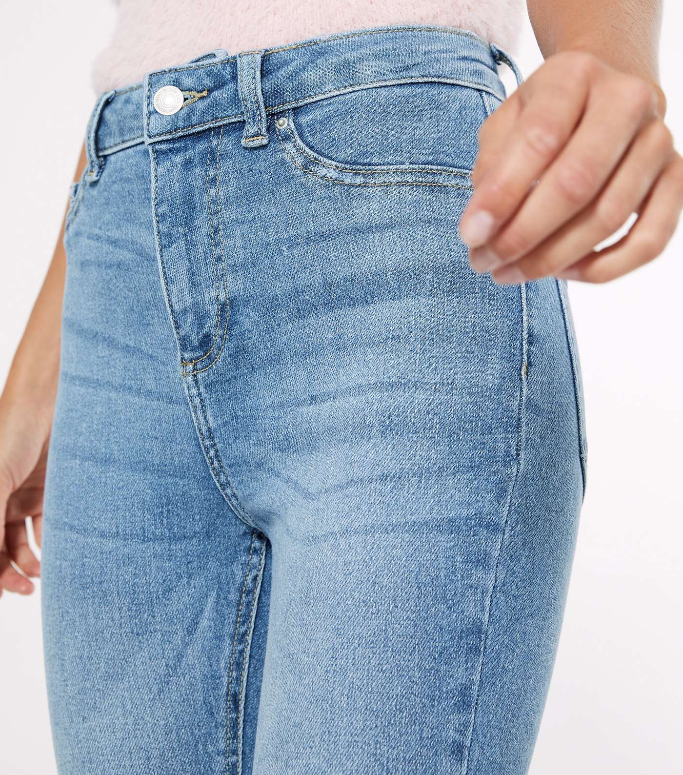 Petite Blue Ripped High Waist Hallie Super Skinny Jeans Image 3