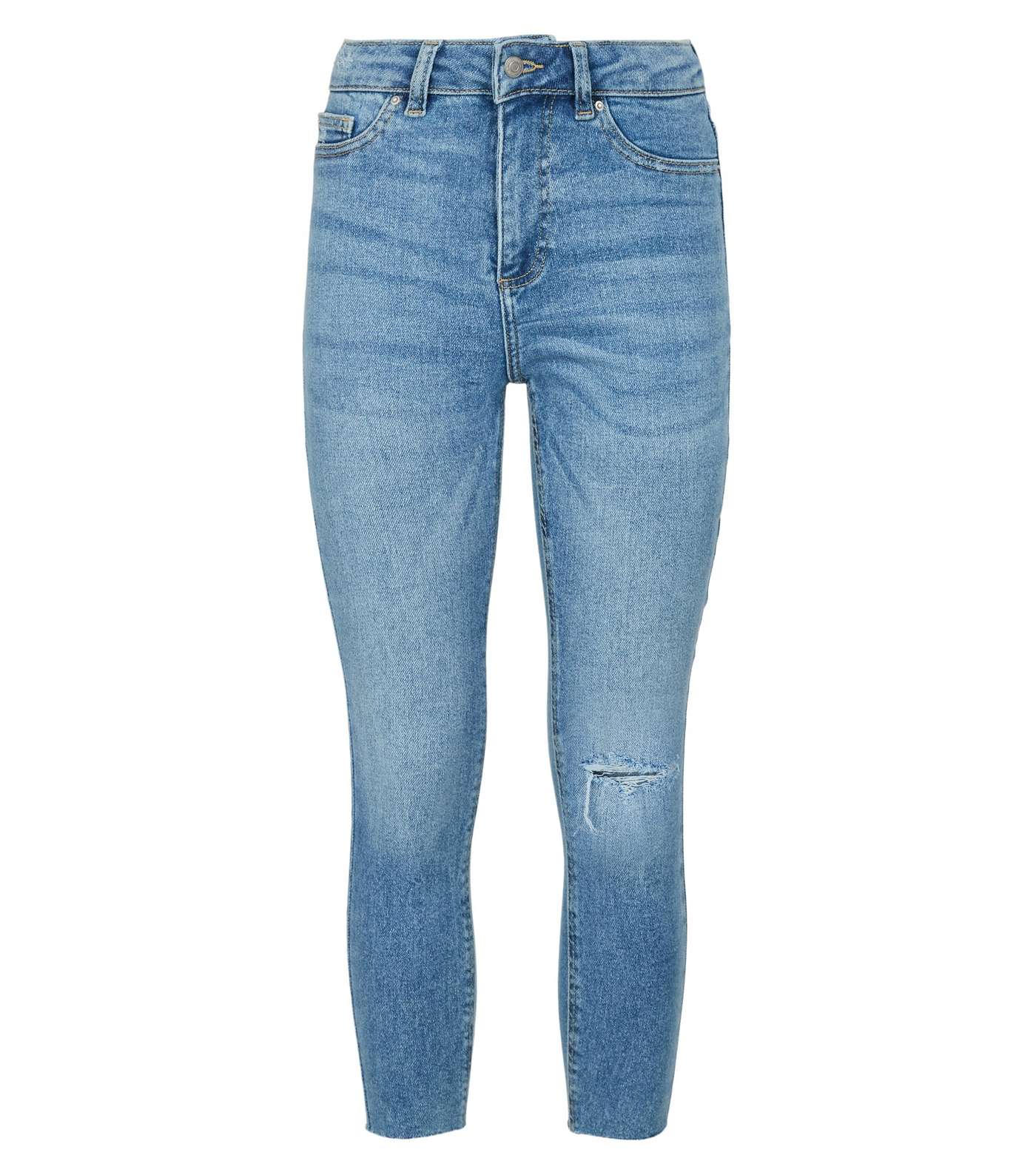 Petite Blue Ripped High Waist Hallie Super Skinny Jeans Image 5