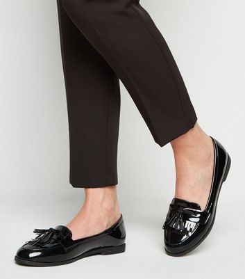 Click to view product details and reviews for Wide Fit Black Patent Tassel Loafers New Look Vegan.