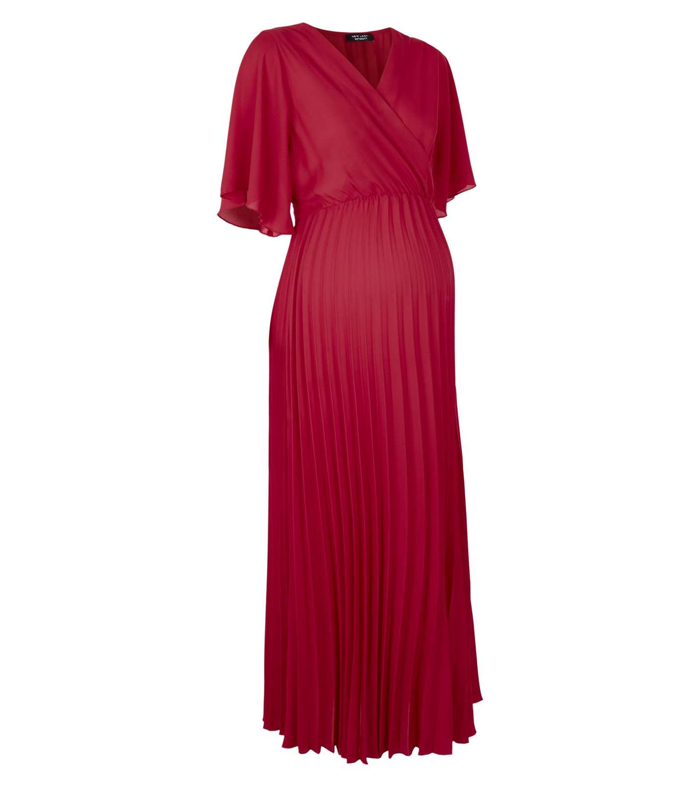 Maternity Red Pleated V Neck Midi Dress Image 4