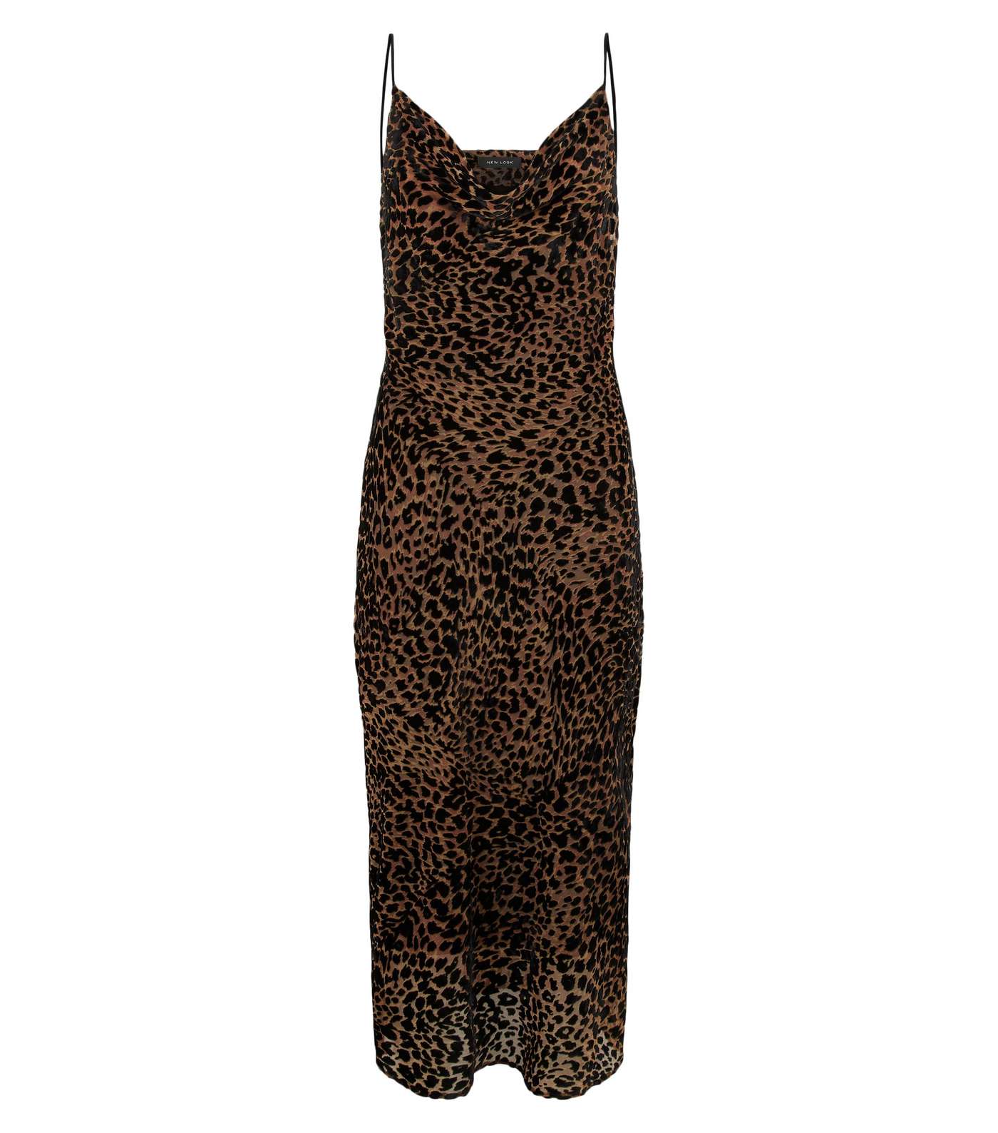 Brown Leopard Print Devoré Midi Slip Dress Image 4