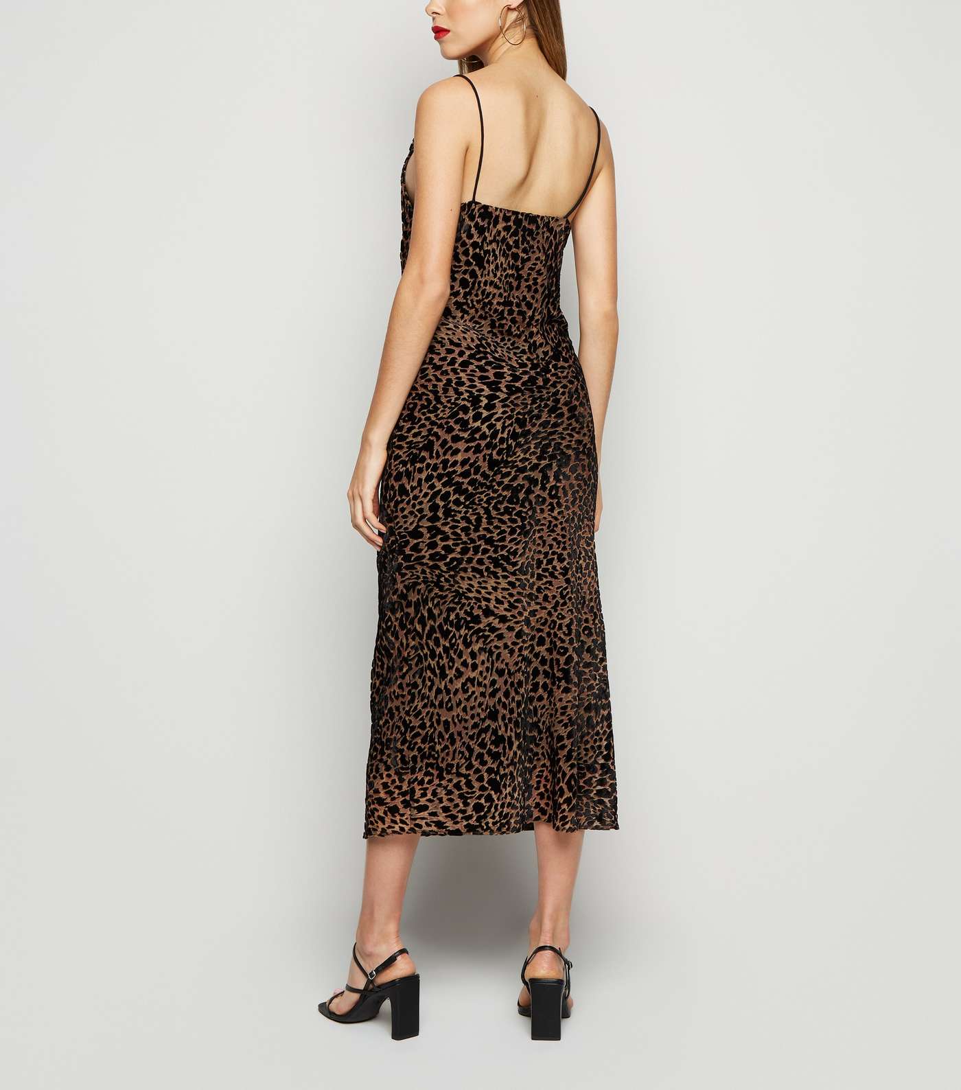 Brown Leopard Print Devoré Midi Slip Dress Image 2