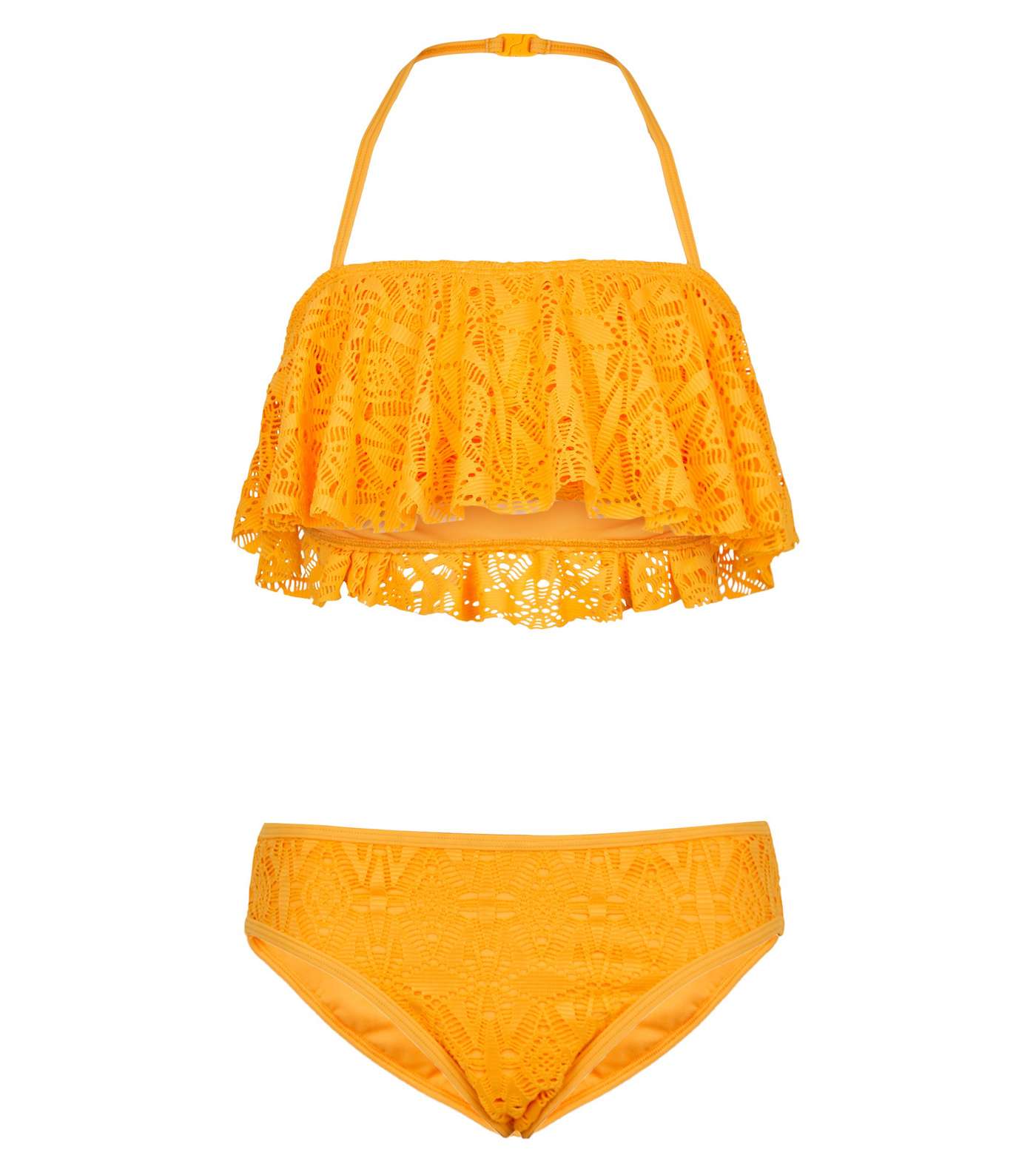 Girls Yellow Crochet Frill Bikini Set