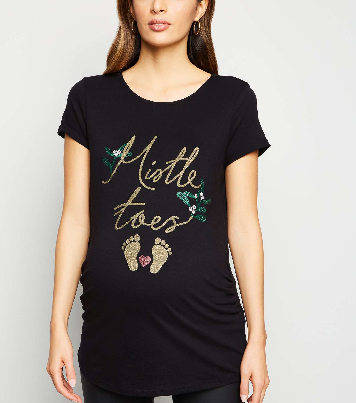 Maternity Black Mistle Toes Slogan Christmas T-Shirt