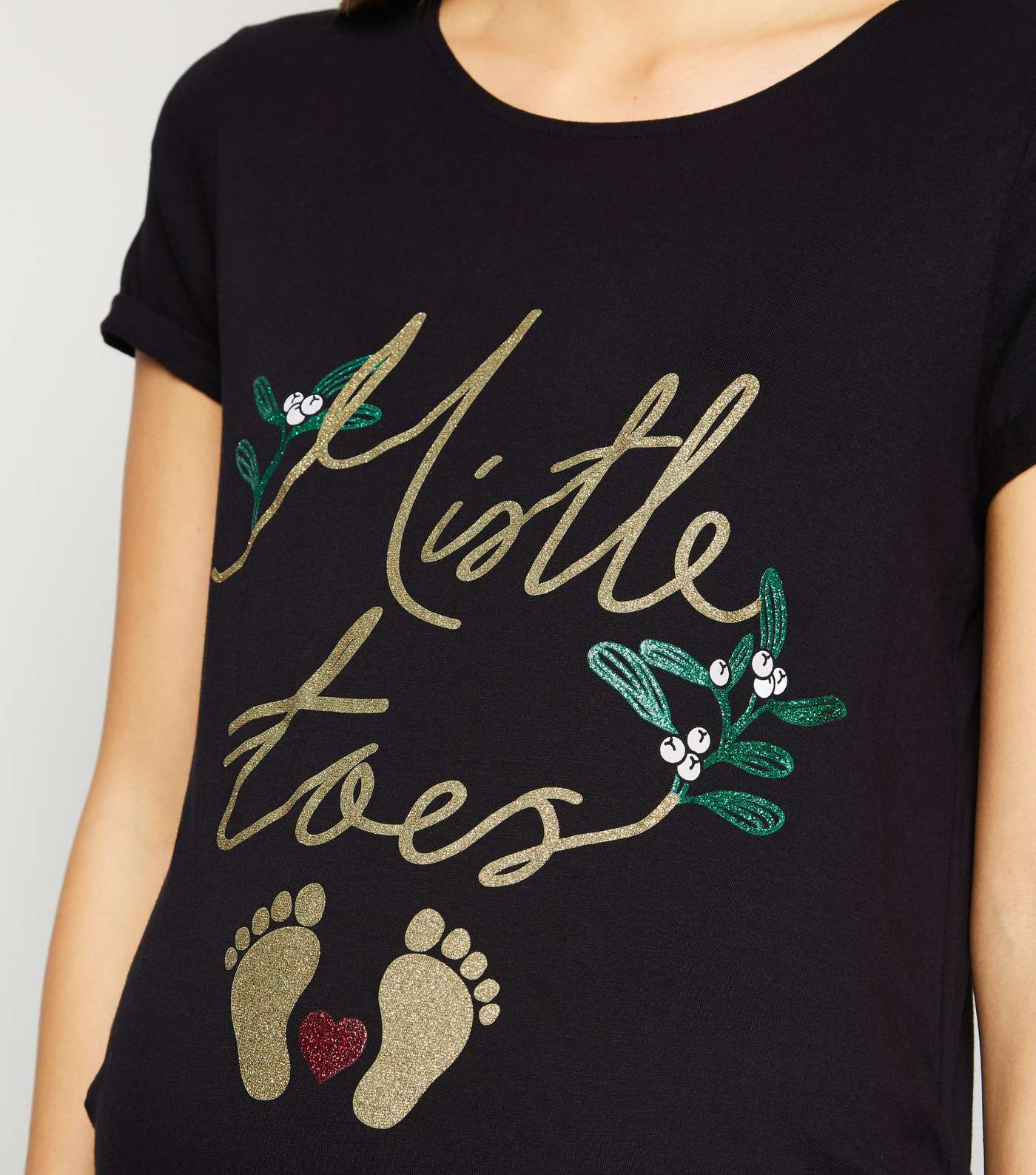 Maternity Black Mistle Toes Slogan Christmas T-Shirt Image 5