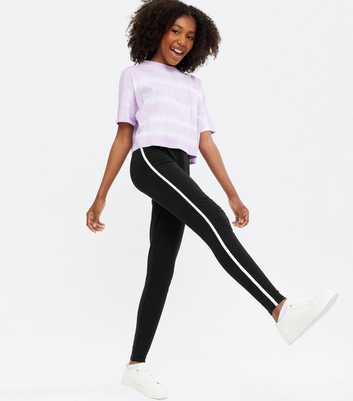 Girls - Legging noir à rayures sur les côtés