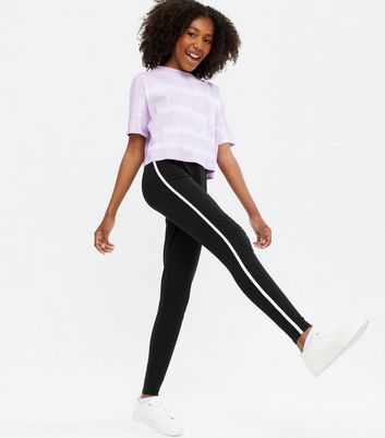 Girls Black Side Stripe Leggings