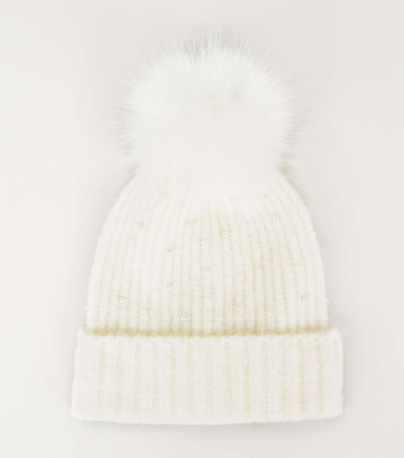 Cream Faux Pearl Embellished Bobble Hat