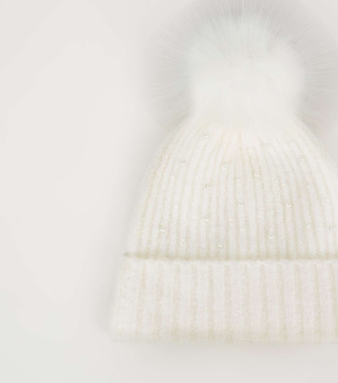 Cream Faux Pearl Embellished Bobble Hat Image 3