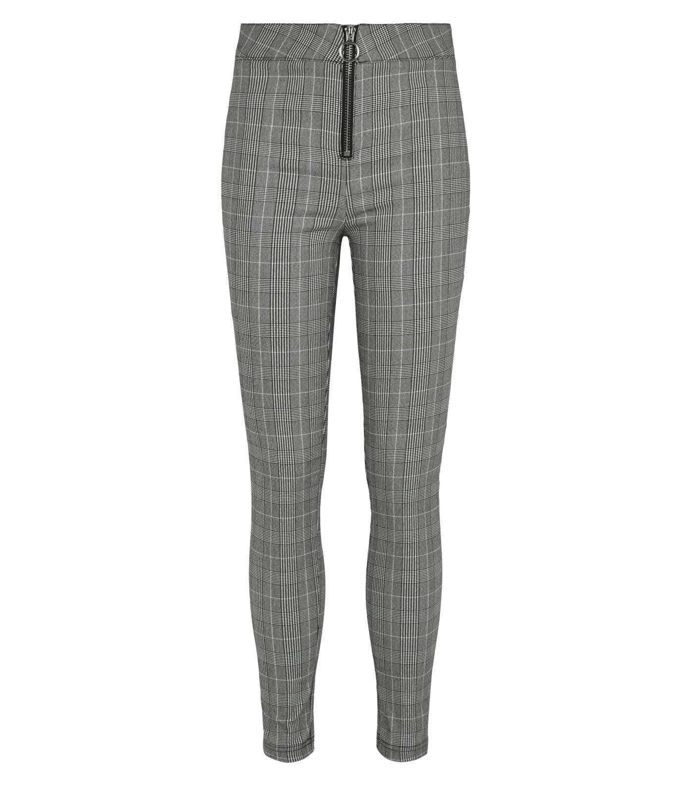 Girls Black Check Zip Front Trousers Image 4