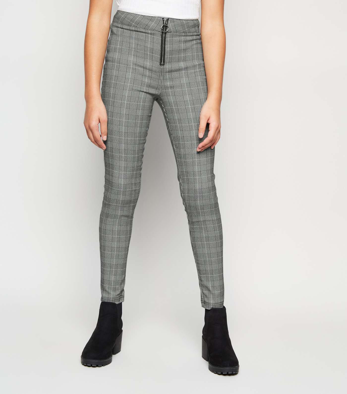 Girls Black Check Zip Front Trousers Image 2